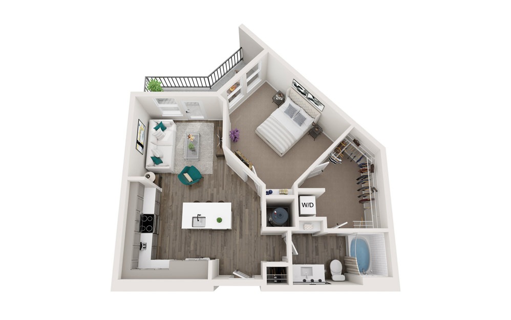 The Cooper - A2 - 1 bedroom floorplan layout with 1 bathroom and 768 square feet (3D)