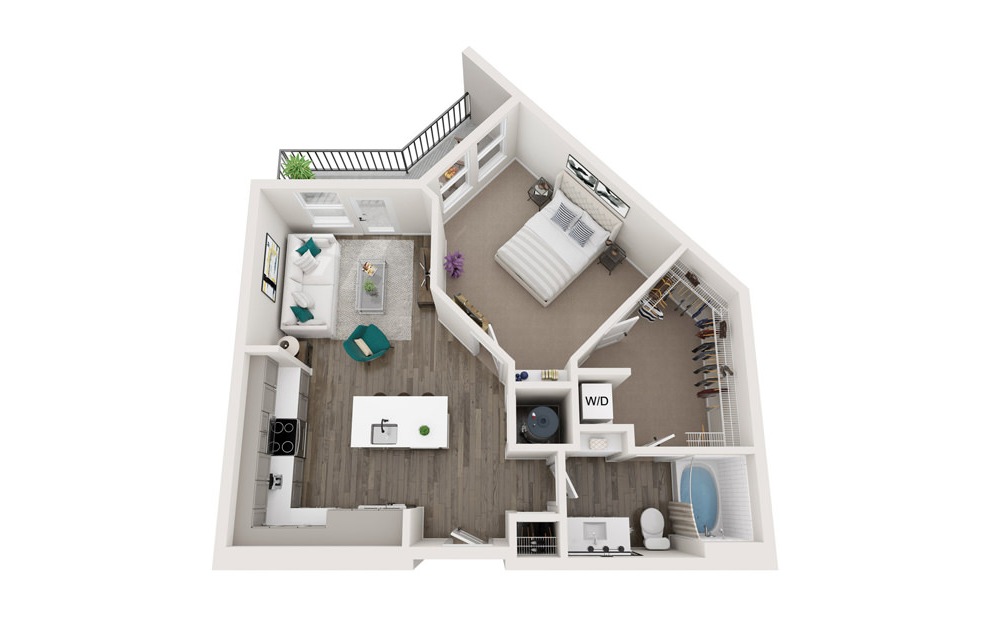 The Cooper - A2 - 1 bedroom floorplan layout with 1 bath and 768 square feet. (3D)