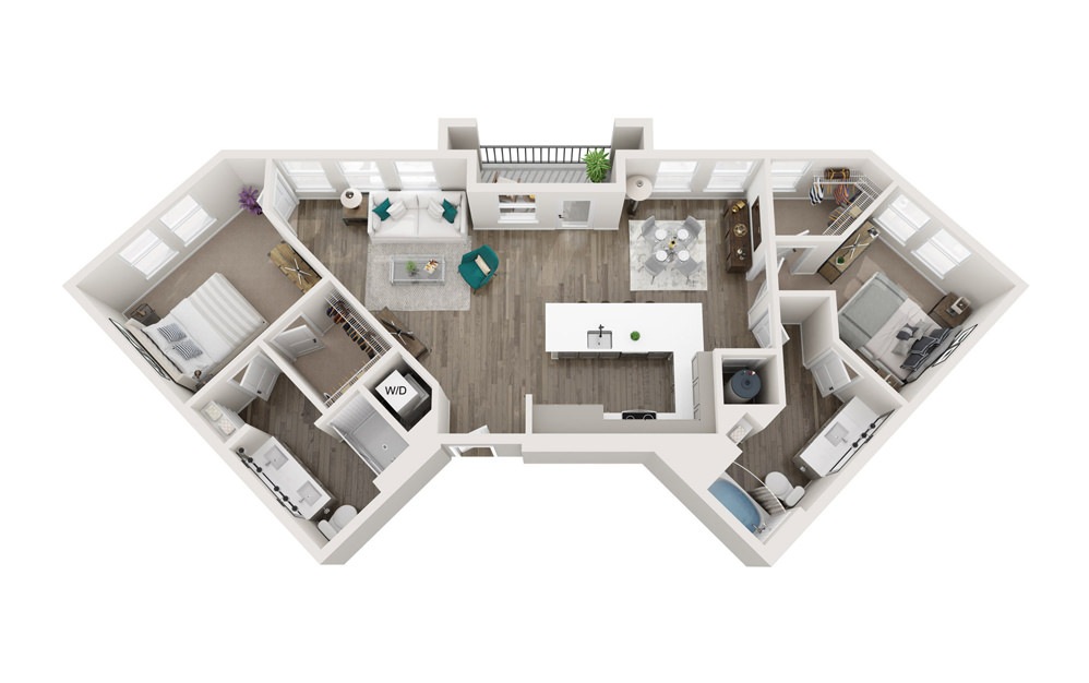 The Dolby - B3 - 2 bedroom floorplan layout with 2 bathrooms and 1204 square feet (3D)