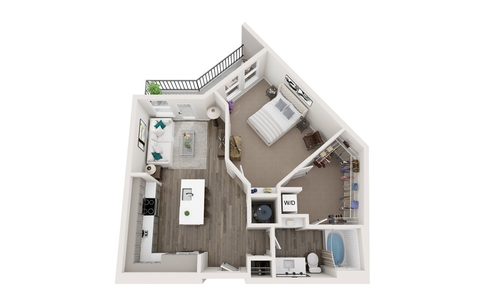 The Reddy - A3 - 1 bedroom floorplan layout with 1 bath and 788 square feet. (3D)