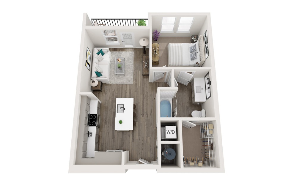 The Weber - A4 - 1 bedroom floorplan layout with 1 bath and 698 square feet. (3D)
