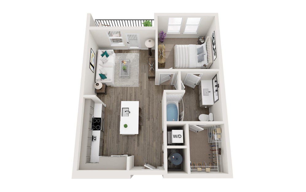 The Weber - A4 - 1 bedroom floorplan layout with 1 bathroom and 698 square feet (3D)